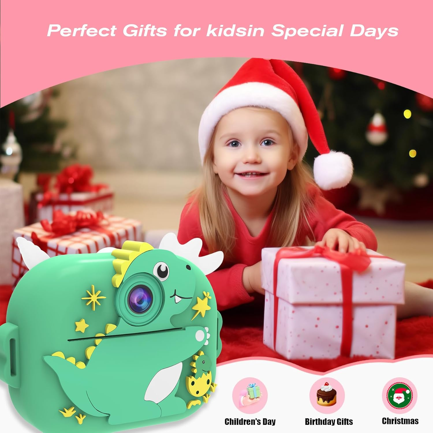 Kids Camera Instant Print,Iggdoqi Kids Digital Camera with 3 Rolls Print Paper,2.4 Inch 1080P Screen Toddler Digital Camera with 32GB TF Card for 3-12 Girls Boys Christmas Birthday Party Gift(Green) image number 6