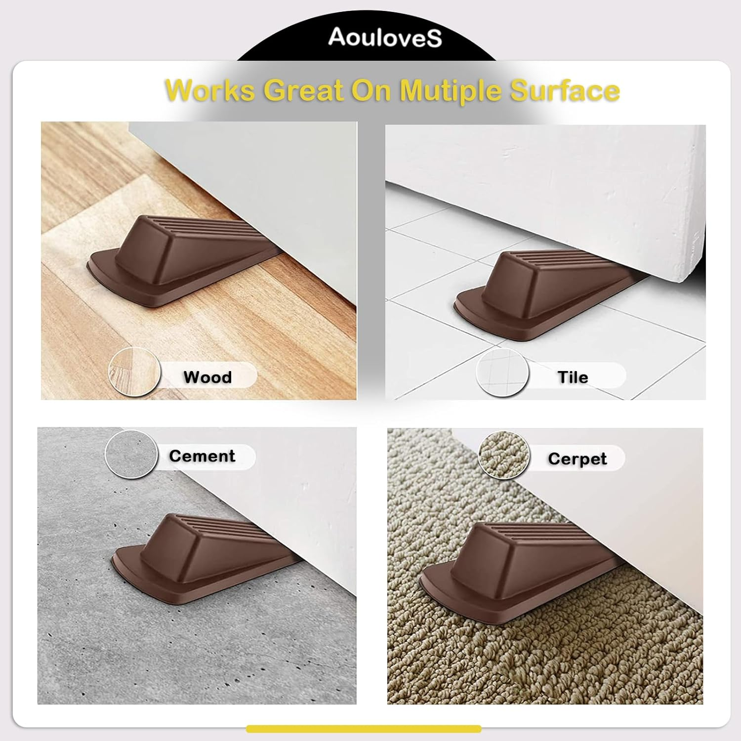 Rubber Door Stoppers for Security Wedge for Bottom of Door on Carpet, Concrete, Tile, Linoleum & Wood - Heavy Duty Door Stop Wedge Ideal for Homes&Schools&Offices&Workshops image number 4