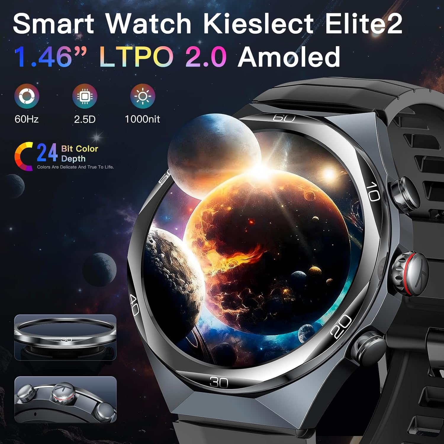 Kieslect AI Smart Watch 1.46" AOD Display GPS Watch Bluetooth Calls Zero-Delay Smart Watches for Men Video Watch Face 14-Day Battery 5ATM Waterproof, 180+ Sports Modes （Elite2） image number 6