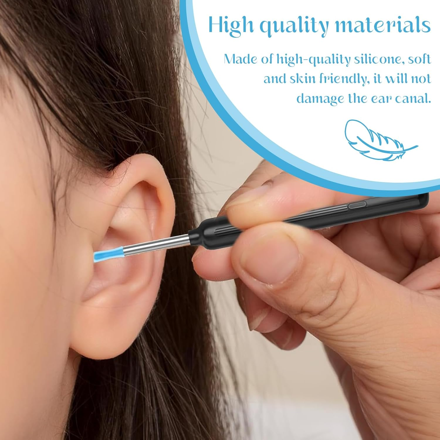 60 Pcs Ear Spoon Tips Silicone Ear Wax Removal Replacement Tips for Ear Camera Ear Wax Removal Endoscope (Blue) image number 2