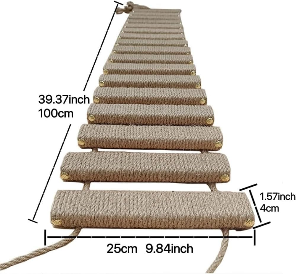 Cat Climbing Frame Bridge, Pet Furniture Cat Step,Sisal Rope Bridge,Cat Climbing Ladder,Cat Tree Tower with Hammock (100Cm Full Sisal Ladder) image number 3