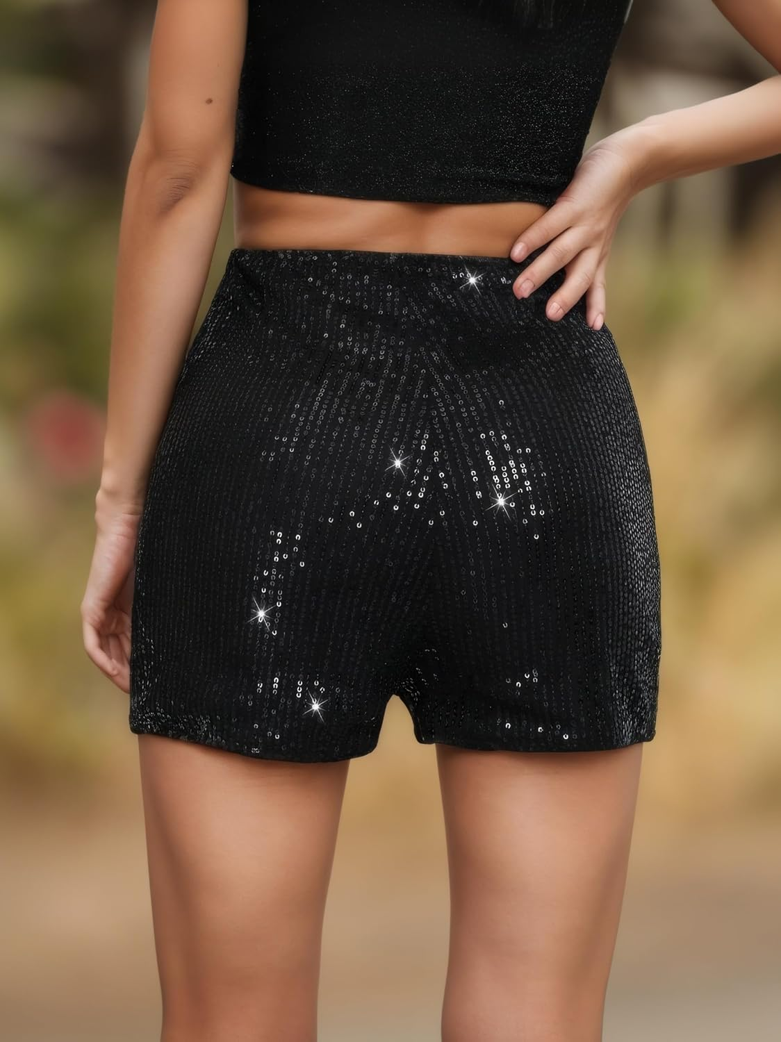 Girls Black Sequin Shorts Kids Sparkle Elastic High Waist Short 5-14 Years image number 3