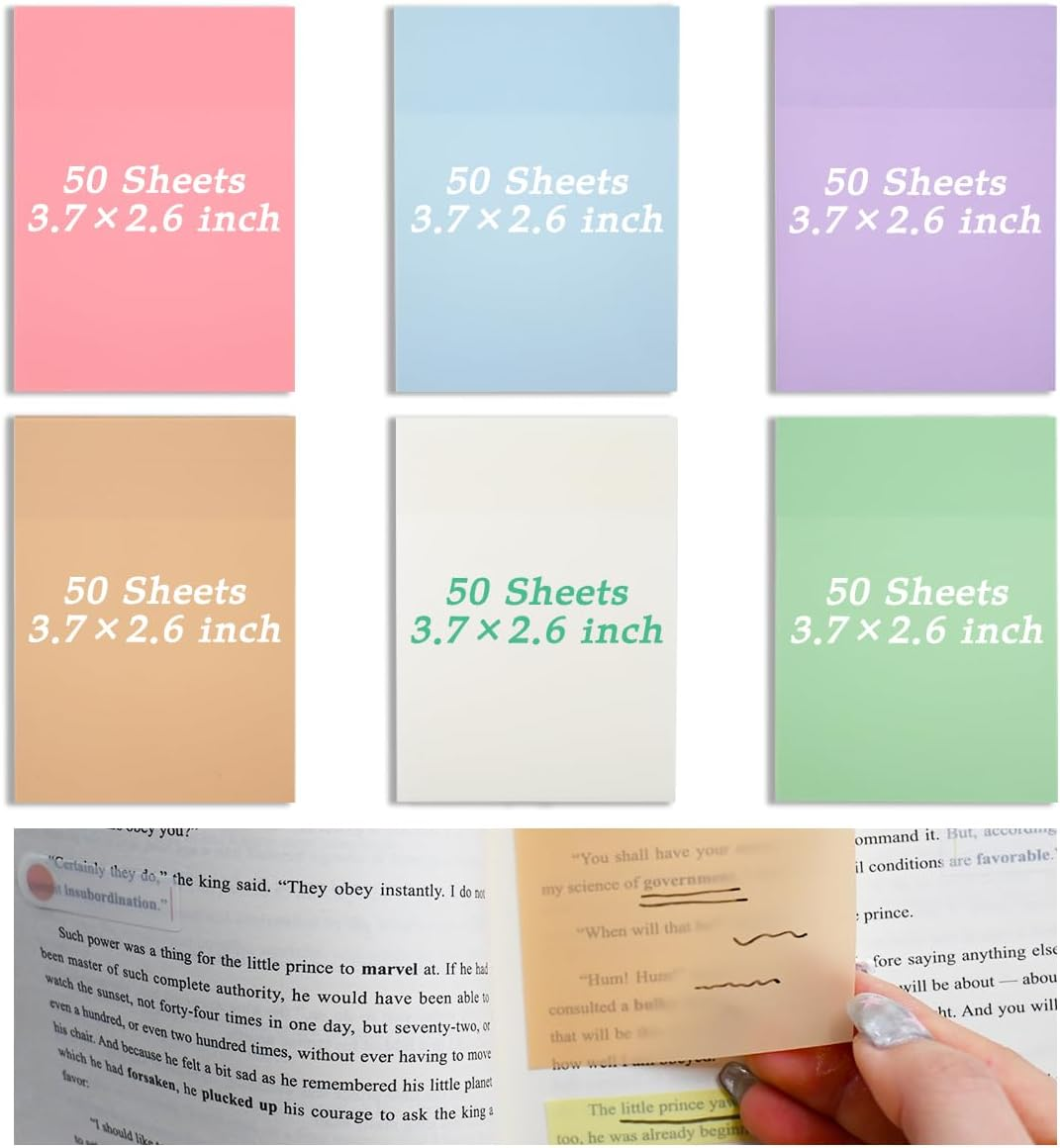 Transparent Sticky Note Pads,300 Sheets Waterproof Self-Adhesive Pad,Removable Clear Sticky Notes Suitable for Reading, Studying, Home, Office, School, Sticks Securely, Removes Cleanly image number 5