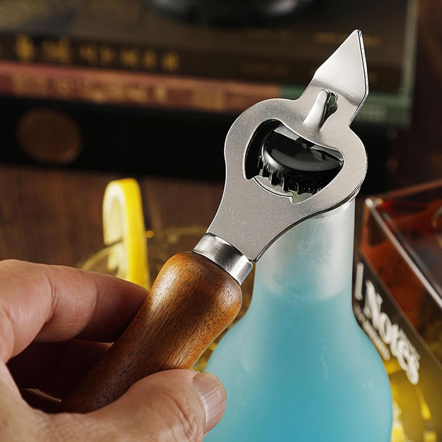 Beer Bottle Opener | Wooden Handle Bottle and Can Opener Manual - Beer Bottle Accessories, Multifunctional Beer Can Opener Tool for Family Gatherings