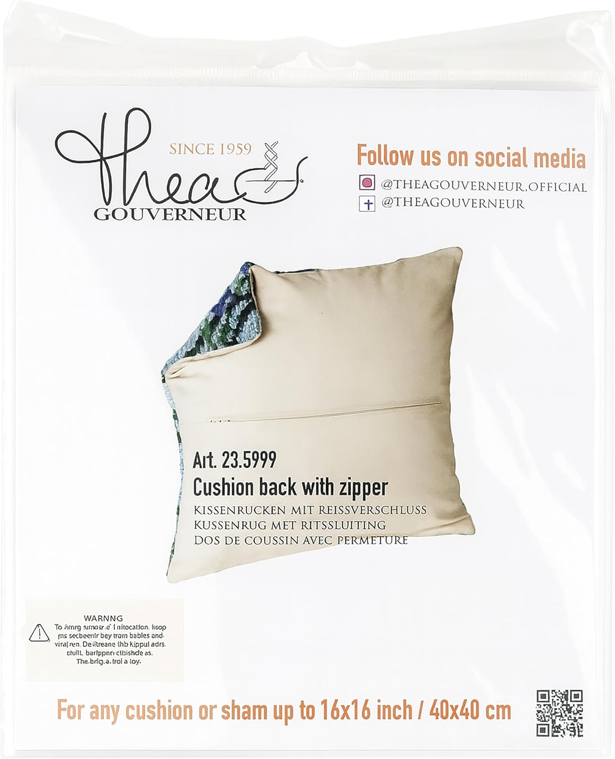 Thea Gouverneur - Cushion Back with Zipper Beige - 23.5999 - Cushion Back Kit - Cotton - 16 X 16Inch - 23.5901 Cotton image number 3