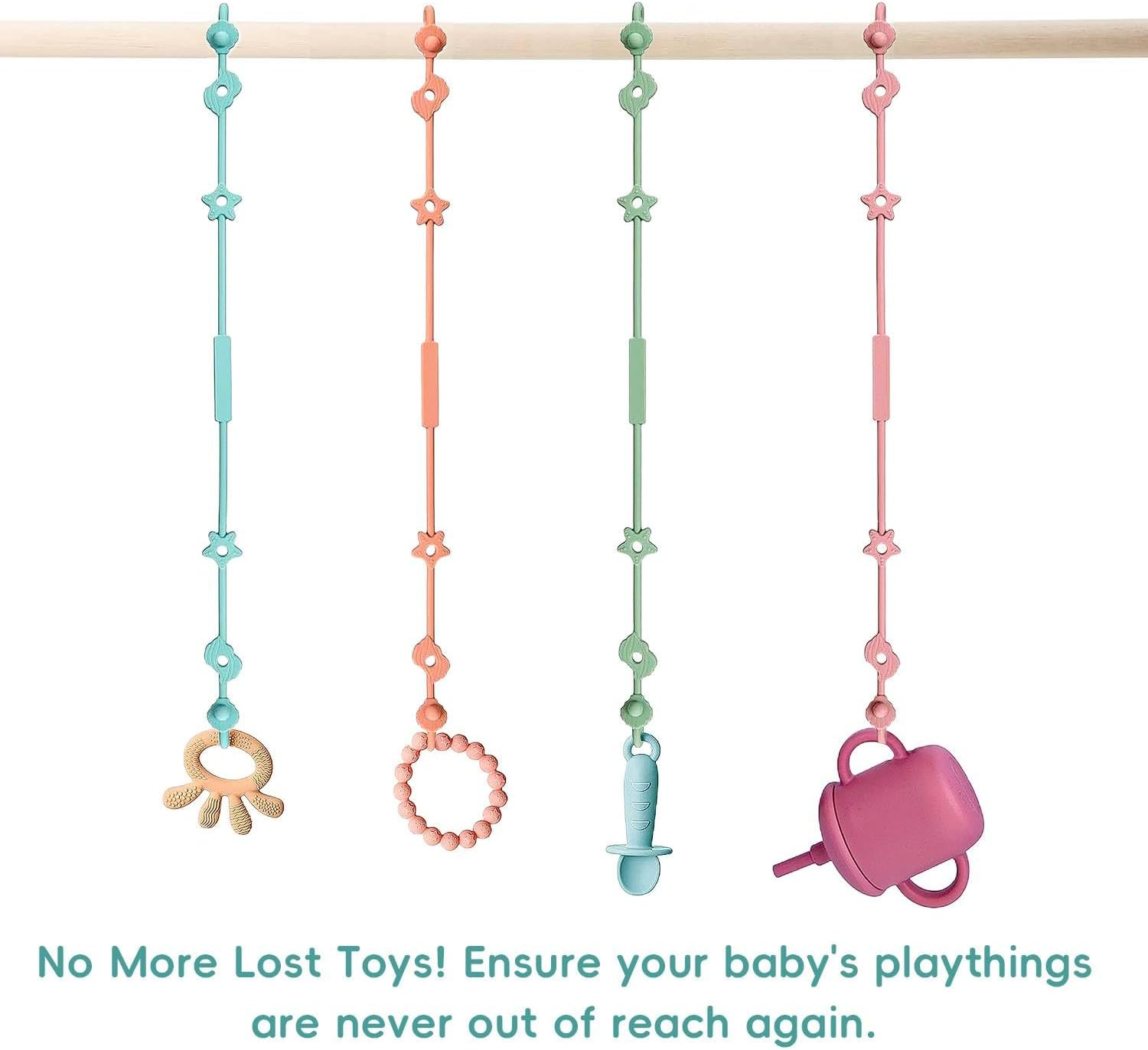 4 Pack Dummy Clip Baby Toy Straps, Silicone High Chair & Stroller Straps, Pacifier Clip Holder with One Piece Design, Soft Flexible Binky Clips with Texture for Baby Boys and Girls