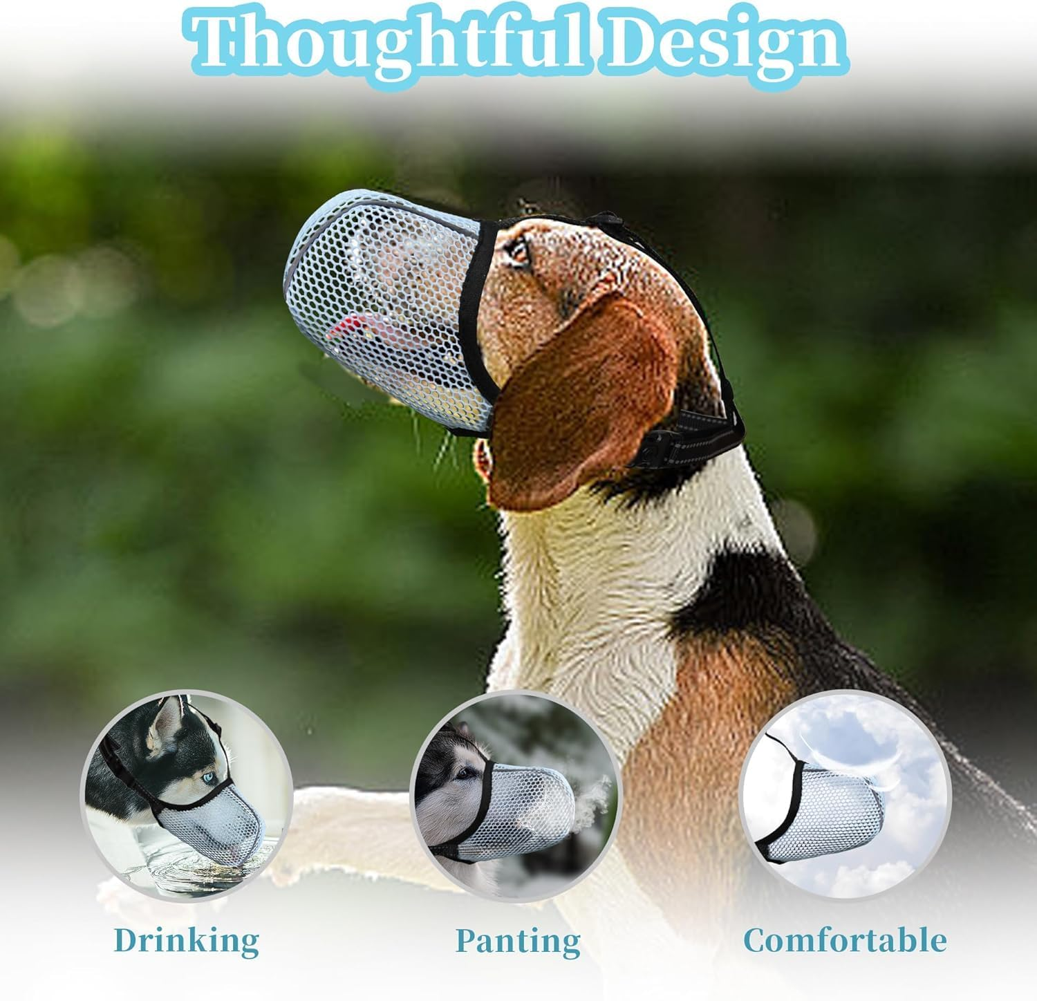 Dog Muzzle, Breathable Soft Muzzle for Small Big Dog& Prevent Barking Biting Chewing, Reflective & Adjustable Basket Muzzle (Blue, M) image number 6