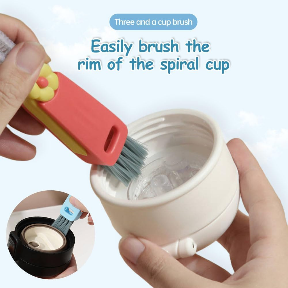 3 in 1 Cup Lid Cleaning Brush, 2024 Upgraded Bottle Cleaning Brush, Crevice Cleaning Brush Set for Baby Bottle, Rotatable Cup Lid Cleaner Mouth Scrubber (A-Red) - A-3 Pack image number 2