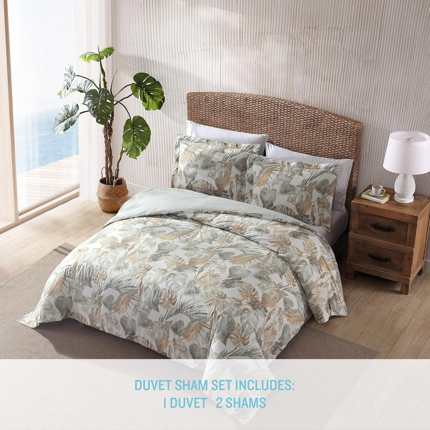 TOMMY BAHAMA Raw Coast Quilt Cover Set - Queen Green/Gold