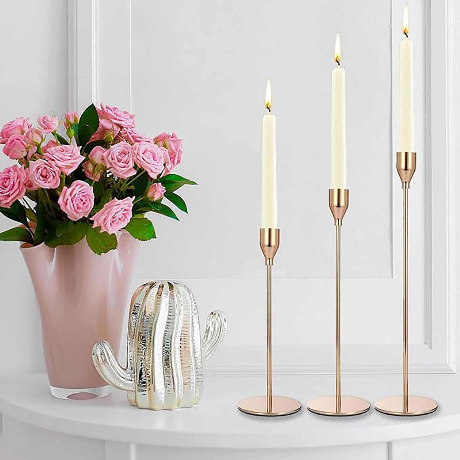 6Pcs Gold Candle Holders, Tall Taper Candlestick Fit 3/4 Inch Thick Pillar Candle Led Modern Candles, Metal Candle Stick Holder Stands Table Centerpieces for Wedding Dinning Party Decorative image number 5
