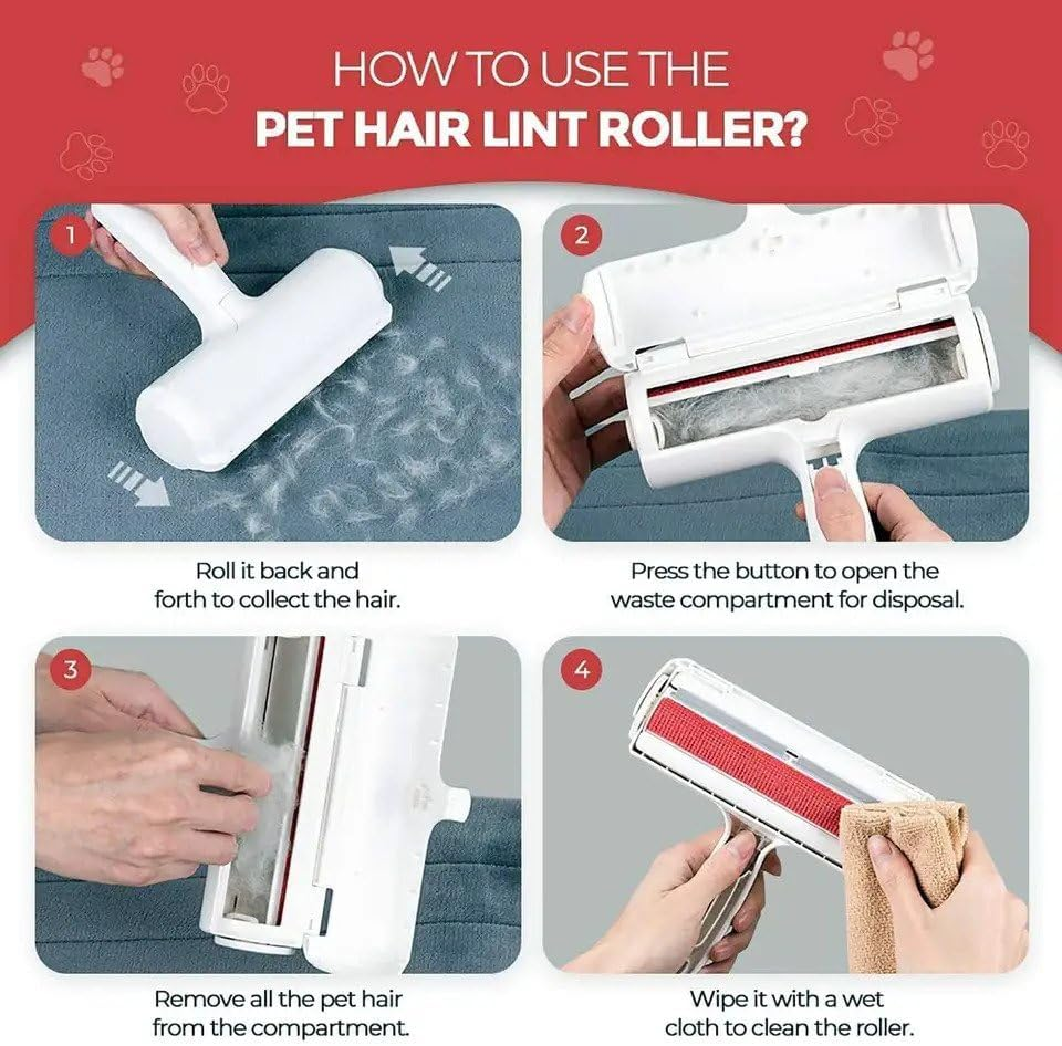 Pet Hair Remover - Reusable Cat and Dog Hair Remover for Furniture, Couch, Carpet, Car Seats or Bedding - Portable, Multi-Surface Lint Roller and Fur Removal Tool