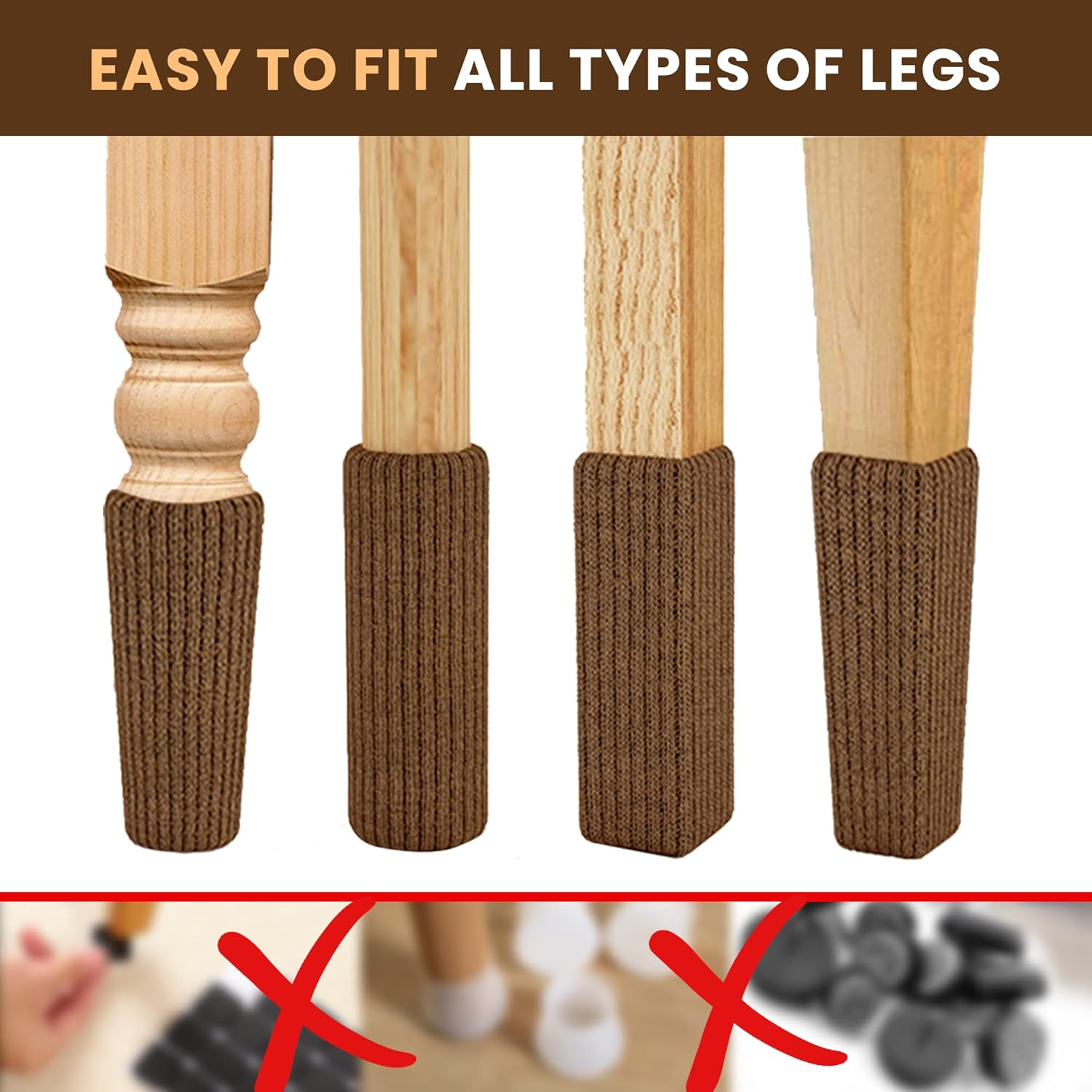 32 Pcs Brown Premium Chair Leg Socks Protectors for Hardwood Floors - Do Not Easily Fall off - Very Easy to Put on - Fits All Leg Shapes - High Elastic Bar Stool Leg Covers - Furniture Pads image number 7