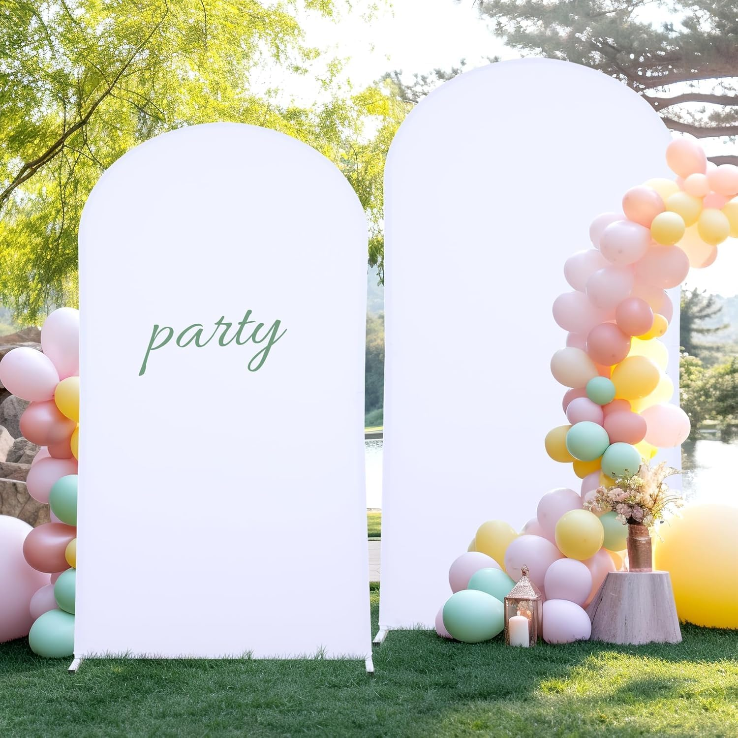 6.6FT Wedding Arch Cover，White Arch Backdrop Cover Stretchy Spandex Backdrop Stand Covers for Birthday Party Ceremony Banquet Decor(79.2" L X 39.6" W) image number 3