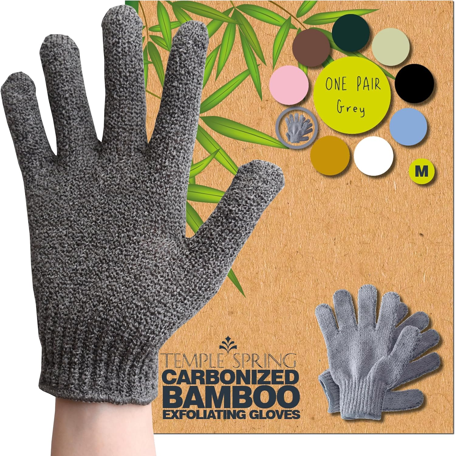 Temple Spring Exfoliating Glove, Exfoliating Body Shower Sponge, Wash Mitt Body Sauna Accessories, Exfoliating Glove, Shower Glove, Bath Accessories for Ingrown Hair, Loofah Glove - Grey