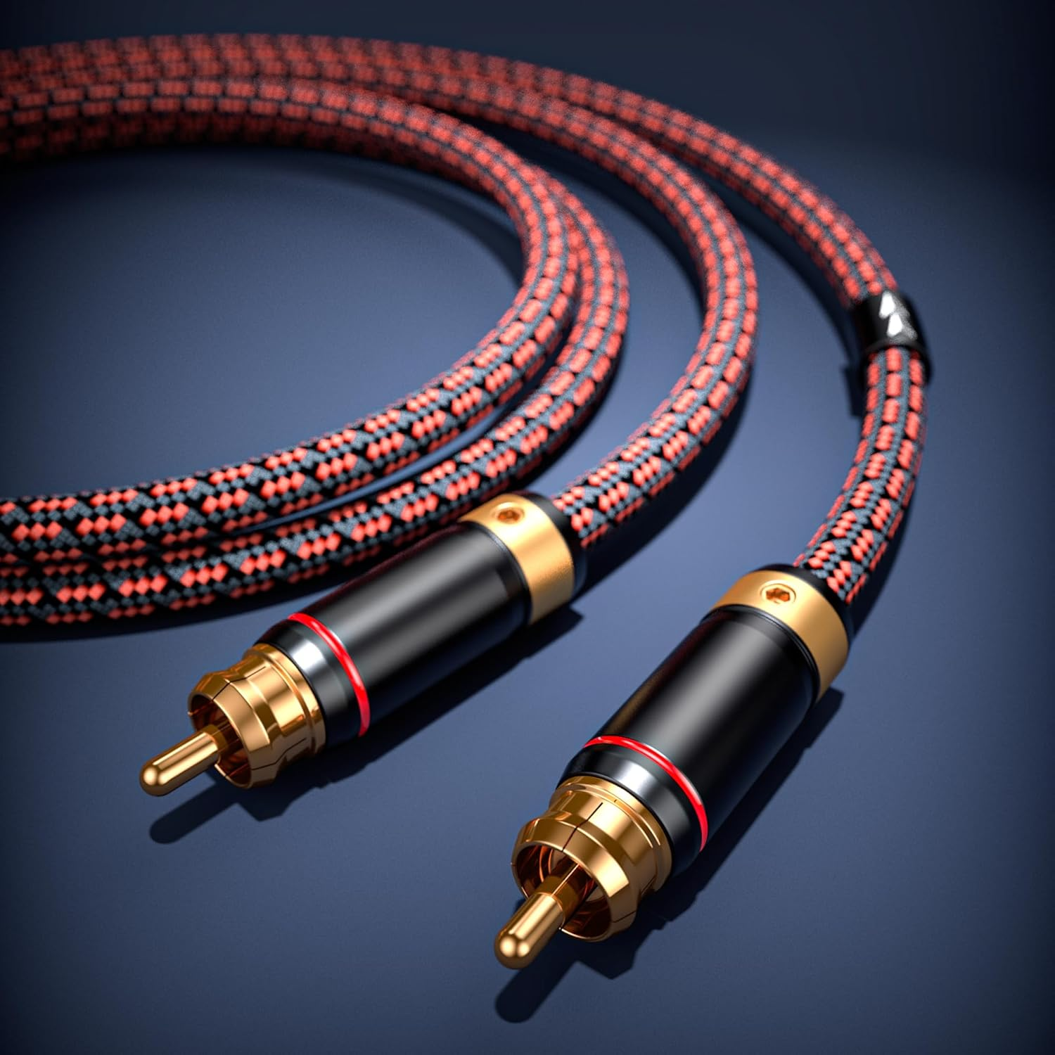 Primeda Audiophiles Rca/Phono Cable 2 RCA Male to 2 RCA Male Hifi System Interconnect Cable Braided for Home Cinema Subwoofer Amplifiers Blu-Ray (Straight to Straight, 3.2Ft/1M)