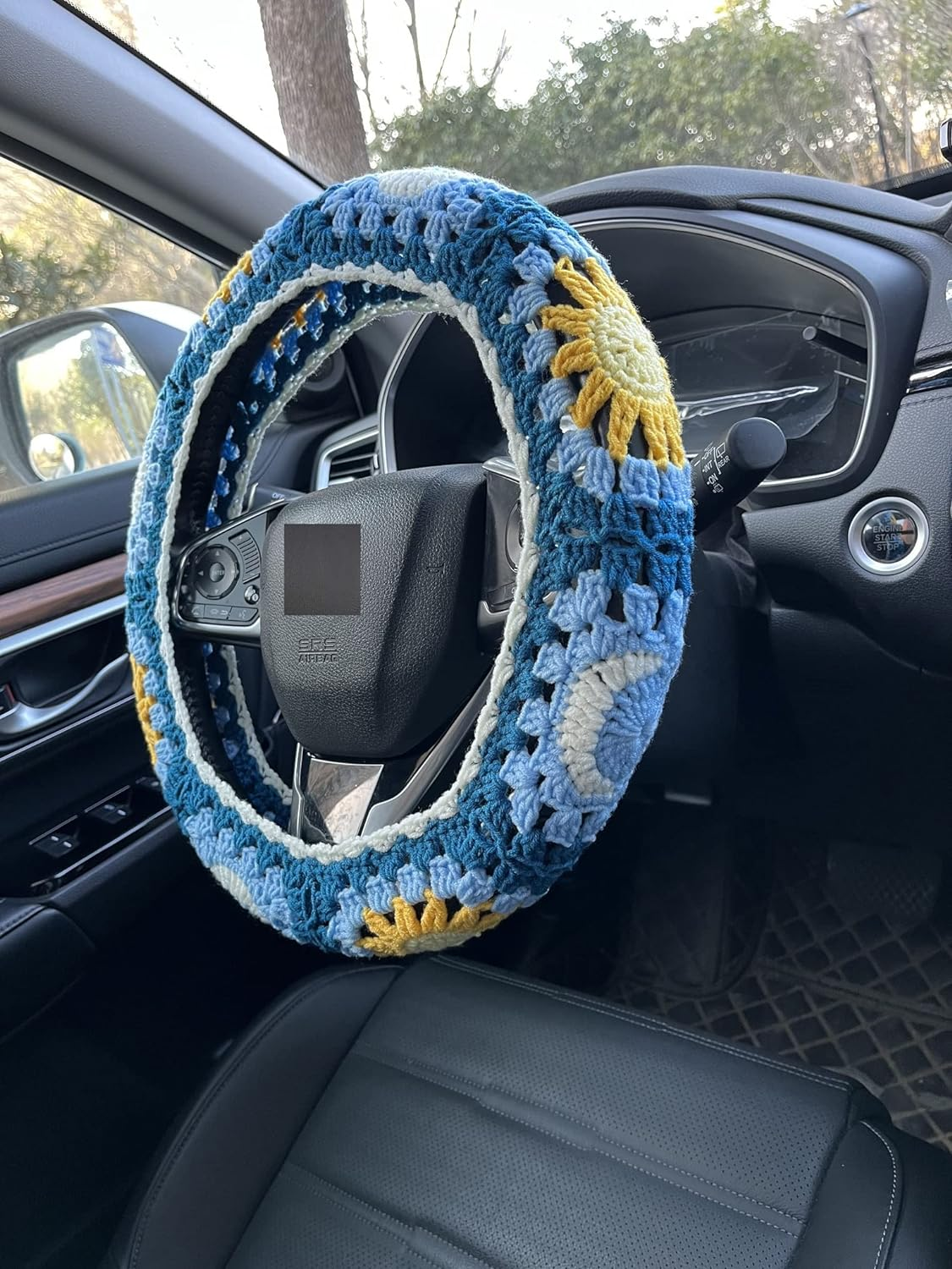 Handmade Crochet Sun and Moon Car Steering Wheel Covers Universal 14-15 Inch for Women and Men (Steering Wheel Cover) image number 3