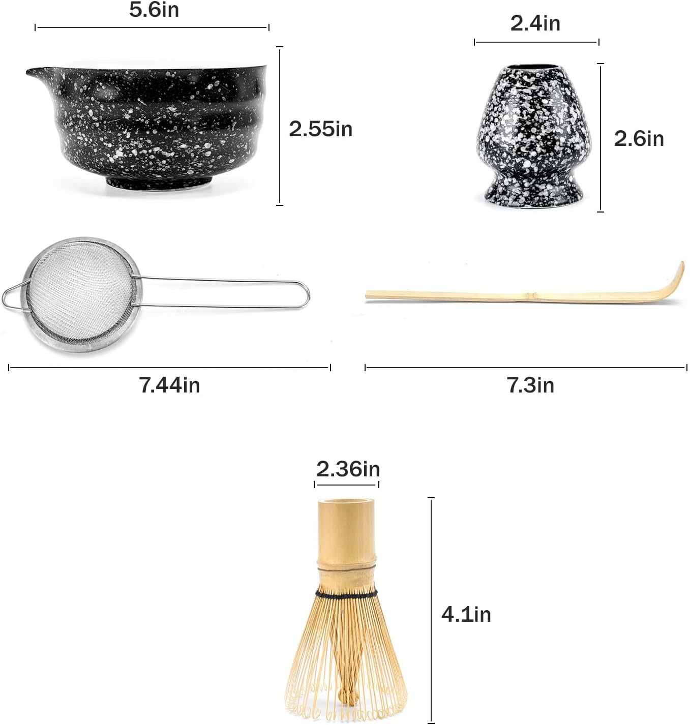 5 Pcs Matcha Whisk Set, Ceramic Matcha Whisk for Tea Ceremony, Matcha Set Whisk and Bowl, for Matcha Lover and Starters(Spotty Black) image number 4