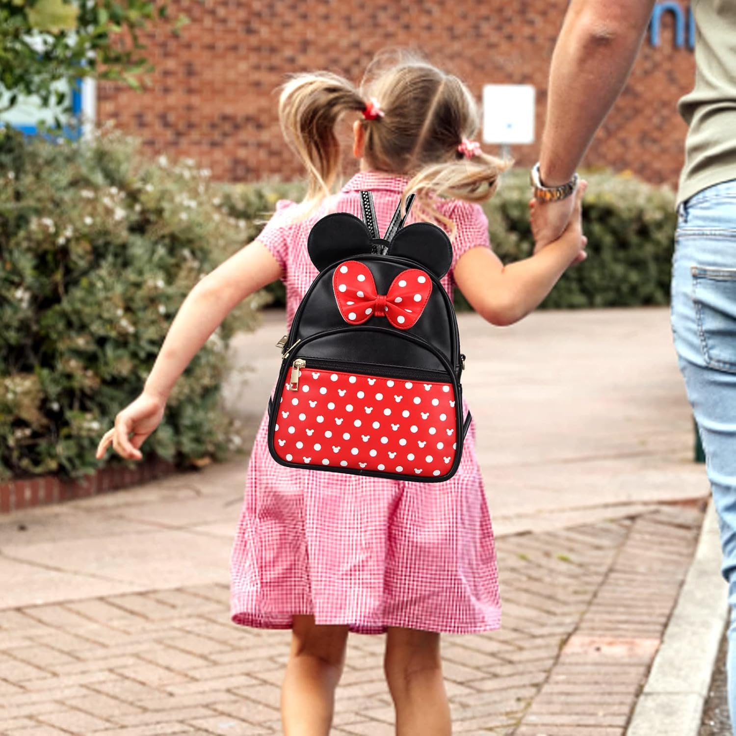 Disney Leather Backpack for Girl Bowknot Polka Dot Cute Minnie Mouse Backpacks for Toddler Little Girl Backpack Kids Backpack image number 5