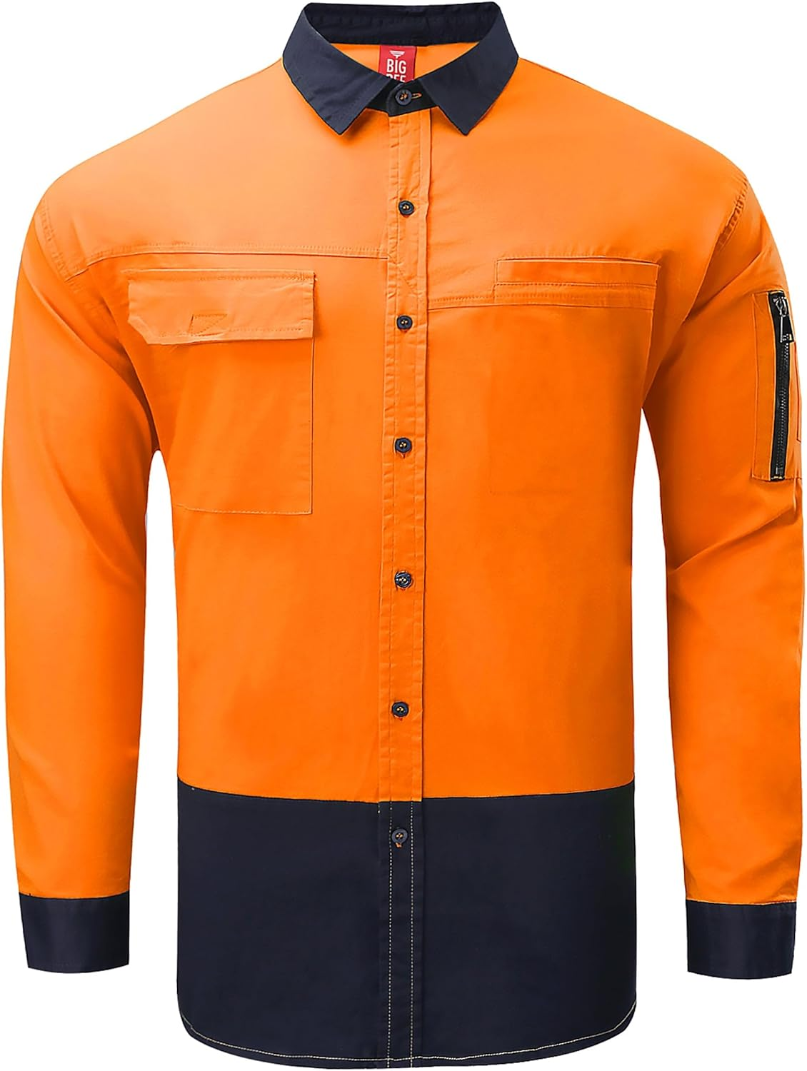 BIG BEE Hi-Vis Work Shirt, Cotton Long Sleeve Safety Workwear
