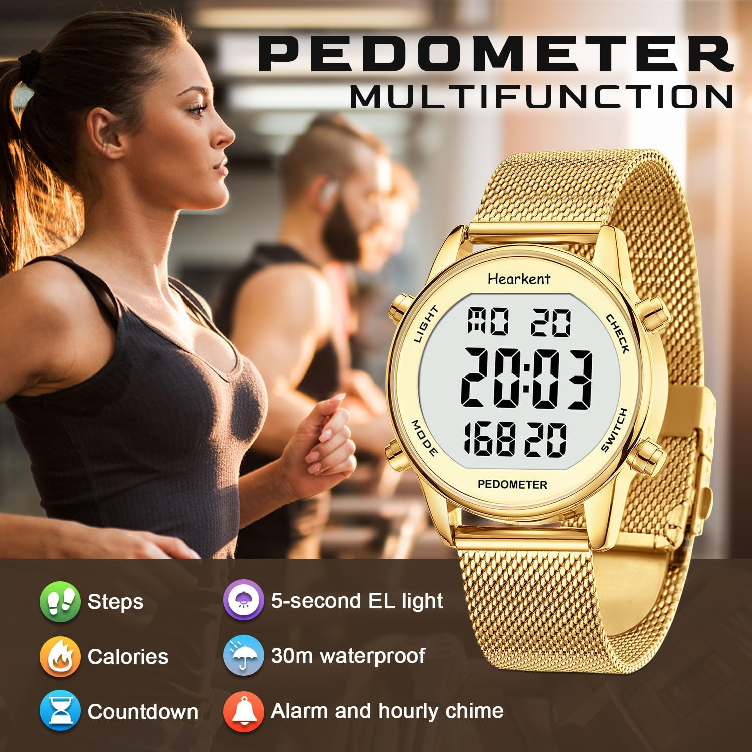 Hearkent Pedometer Watch for Women, Step Tracker with Calories Counter, Non Bluetooth Pedometer Watch, 30M Waterproof, LCD Large Number Display Wrist Watch for Walking and Daily Activity image number 4
