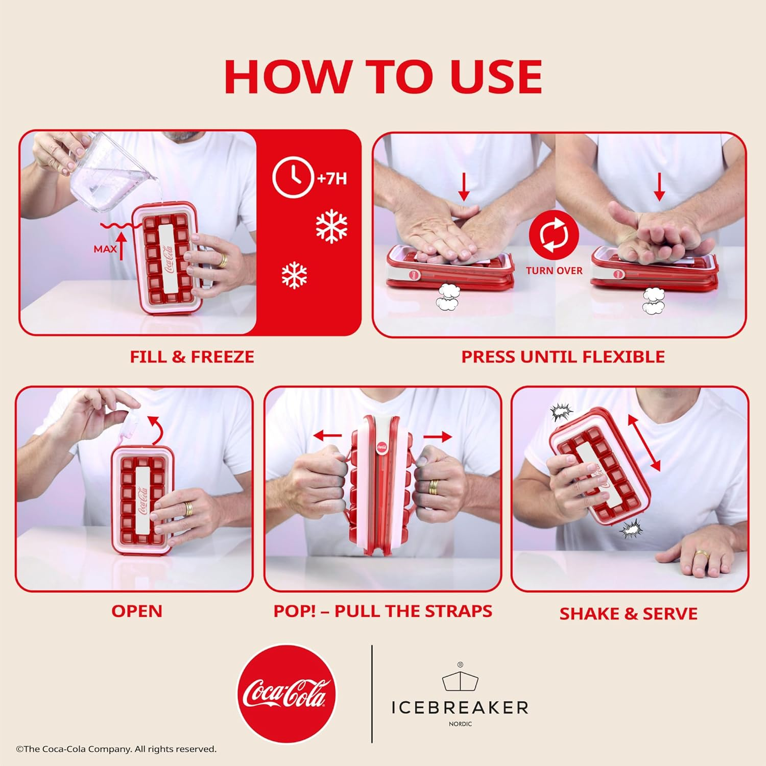 Icebreaker Nordic POP Ice Cube Tray with Lid and Coca-Cola&reg; Design - NO Spill Ice Cube Trays for Freezer - NO Touch Trays for Freezer with Lid - Make and Serve 18 Ice Cube without Touching the Ice