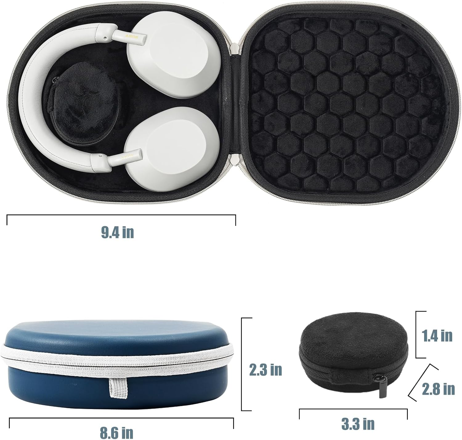 Procase Hard Case for Sony WH-CH720N/ WH-CH710N/ WH-CH520/ WH-CH510/ WH-1000XM5/ WH-1000XM4/ WHXB910N/ Bose 700 Noise Cancelling Wireless Headphones, Travel Carrying Bag with 2 Dust Covers -Navy image number 1