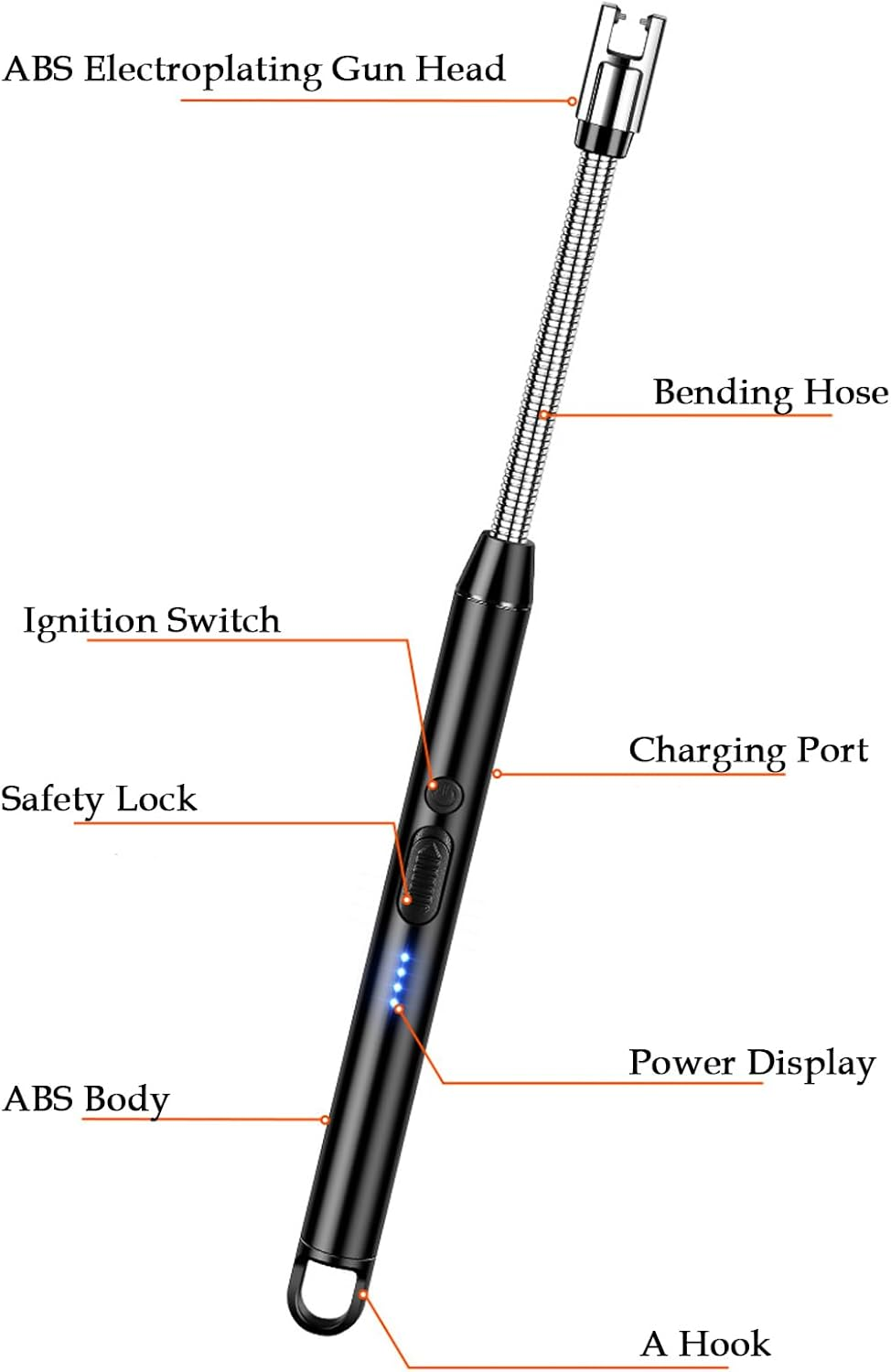 Electric Lighter, 3 Pack of USB Rechargeable Candle Lighter with Hook, 10.2-Inch Flexible Neck Arc Lighters with LED Battery Indicator and Safety Switch for Candle, Kitchen,Grill,Camping (Cone Hook)