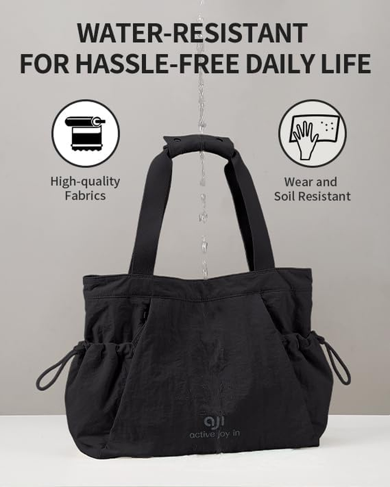 AJI Tote Bag Gym Tote: Tote Bags Women - Large Laptop Tote Bag Fit 15.6 Inch - Travel Bag Casual Tote Crossbody Women'S Handbags & Shoulder Bags - Water-Resistant Sports Tote Bag - Mousse Black image number 2