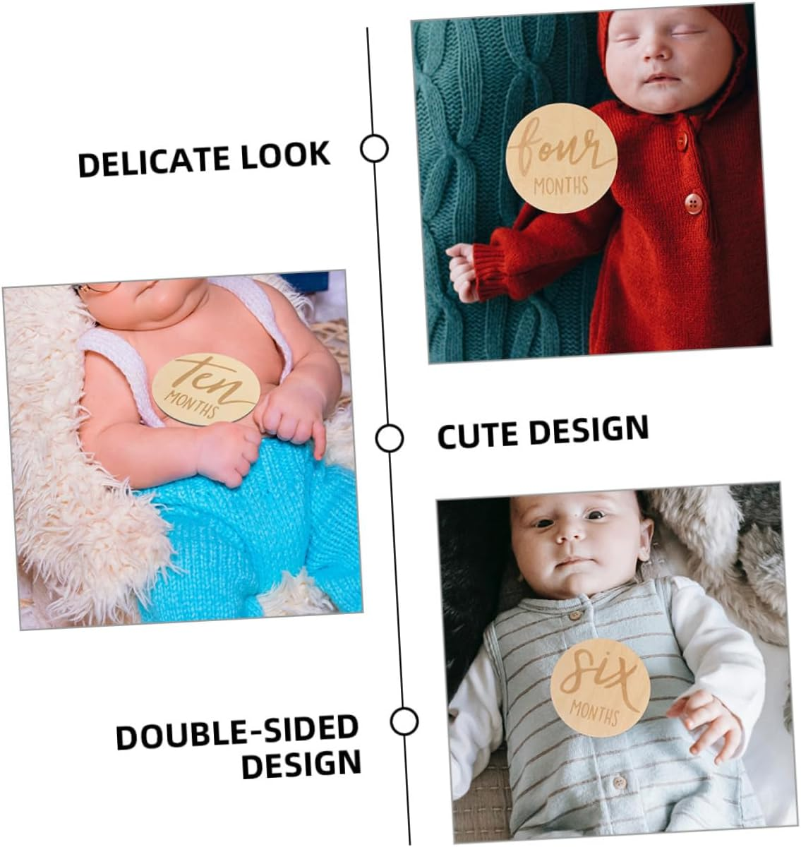 12 Pcs Double Sided Wooden Monthly Milestone Markers round Growth Discs for Recording Development Monthly Photo Props for Boys Durable Versatile Milestone Signs image number 4