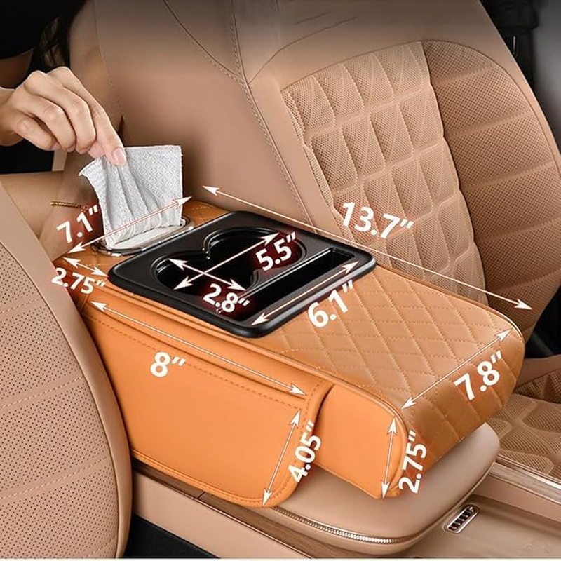 Upgrade Your Car Interior with Car Armrest Cushion - 5-In-1 Center Console Cover with Storage Bags, Cup Holder, Tissue Box Slot, Phone Slot - Premium Car Accessories for Sedans (Black)