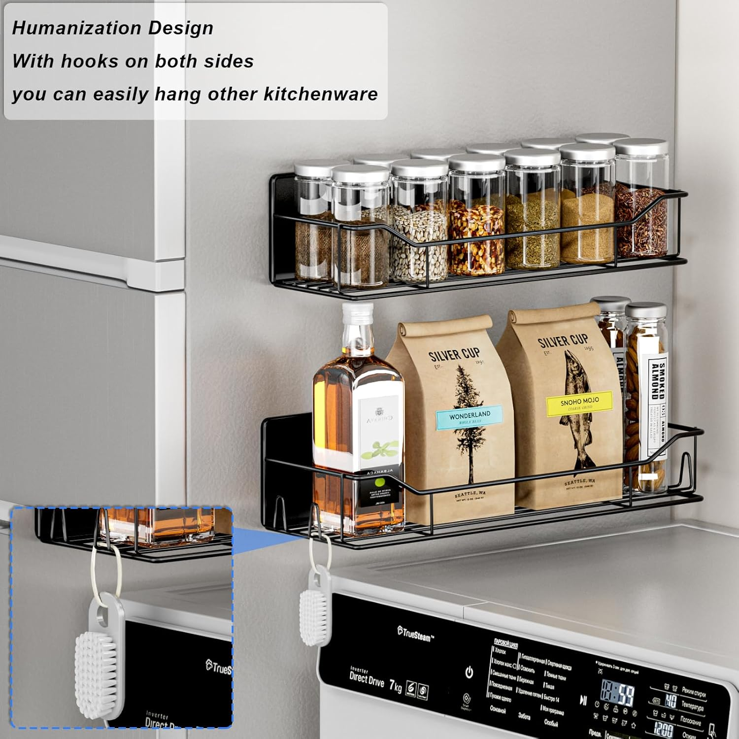 Magnetic Spice Rack, 100% Metal Strong Magnet Shelf for Refrigerator, Space Saving Spice Organizer, Home Kitchen Laundry Room Storage Organization W/Paper Towel Holder, Utensils Racks (8 Pack) image number 1
