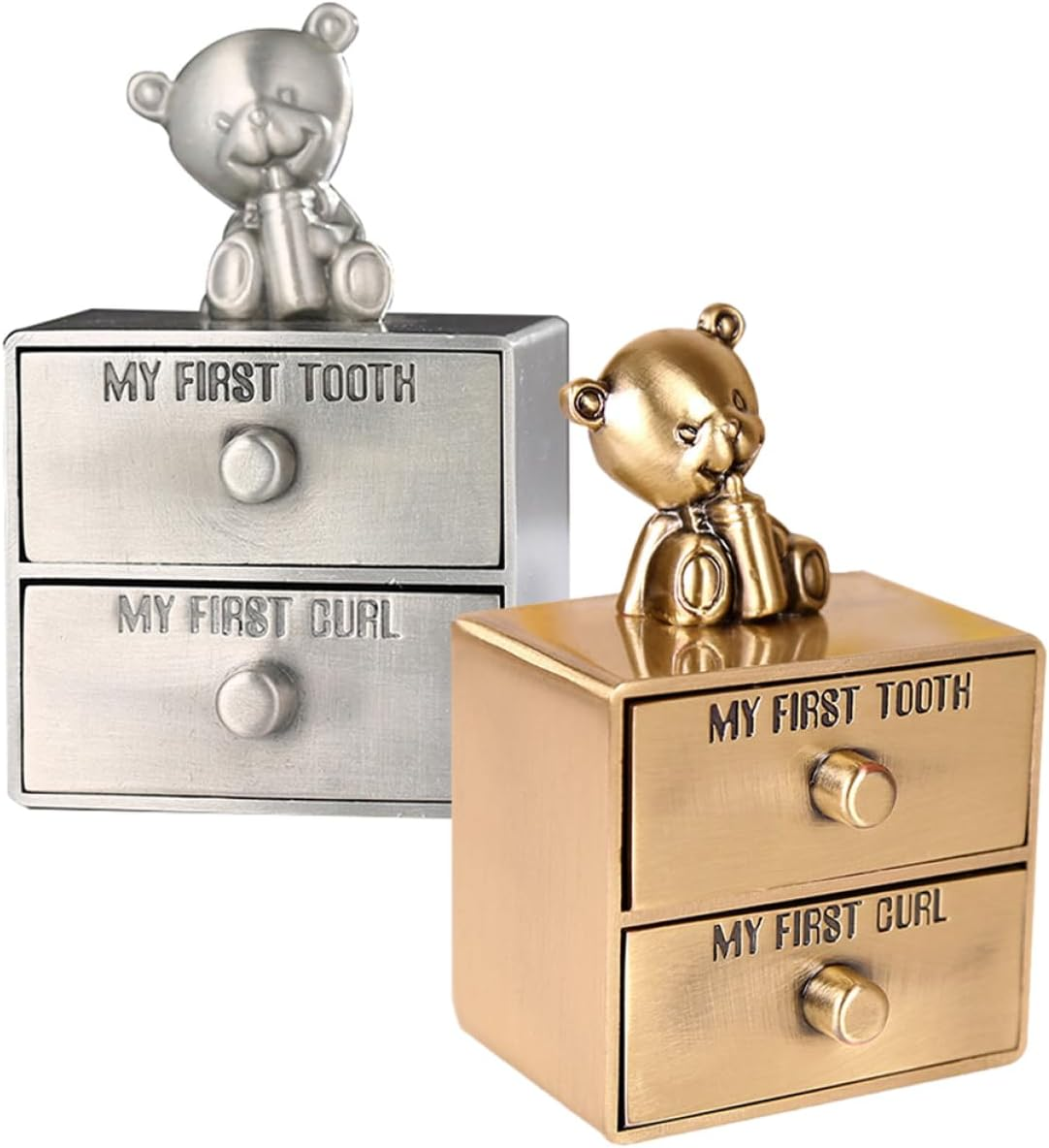 Hohopeti 2Pcs Teeth Box Metal Tooth Holder Keepsake Box Boy Girl Tabletop Display Storage Container image number 1