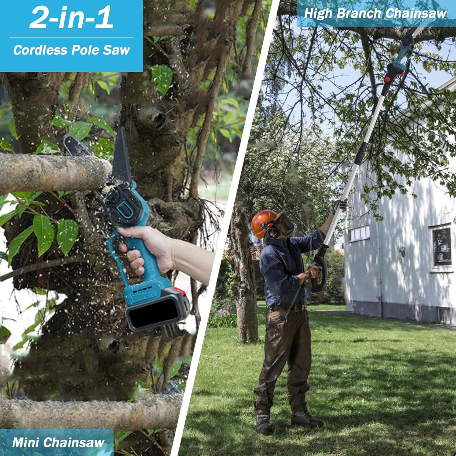 Mini Chainsaw Cordless, 6 Inch Handheld Electric Power Chainsaw with 2Pcs Batteries, One-Hand Operated Portable Chain Saw for Tree Branches Trimming (Long Model) image number 4