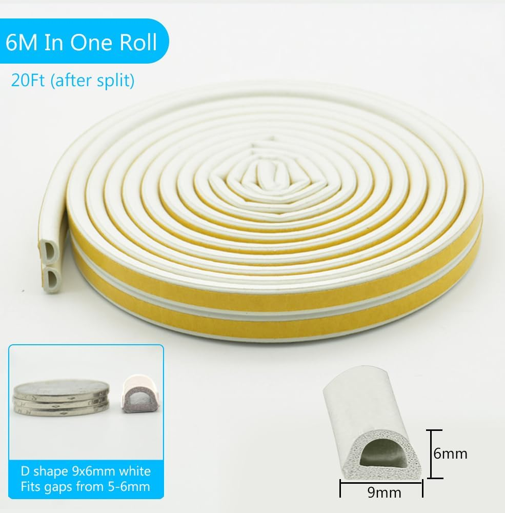 RINGSUN Door Seal Strip, 20-Feet Window Door Draft Stopper, Sealing Strip Self-Adhesive for Door Gap Insulation, Sound Proofing & Wind Dust Proof, White image number 3