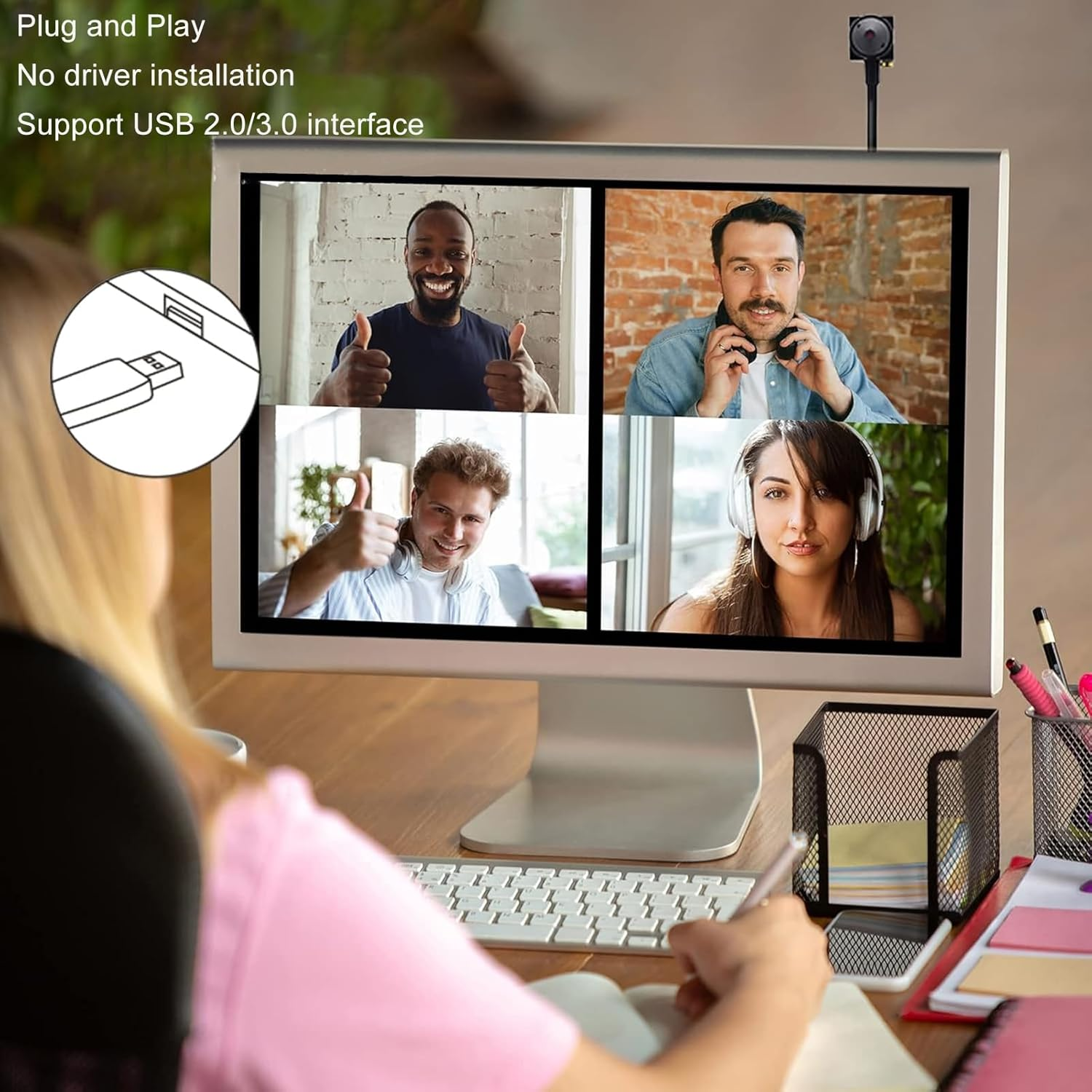 Center Cam Middle Screen Webcam, 1080P USB Webcam, Eye to Camera USB PC Webcam, Built in Microphone, for Youtube Meetings, Zoom, Conference image number 1