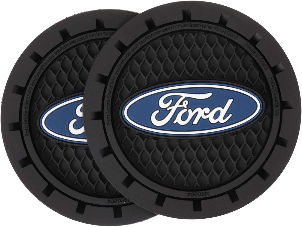 Plasticolor 000651R01 Ford Oval Auto Car Truck SUV Cup Holder Coaster 2-Pack, Blue image number 1