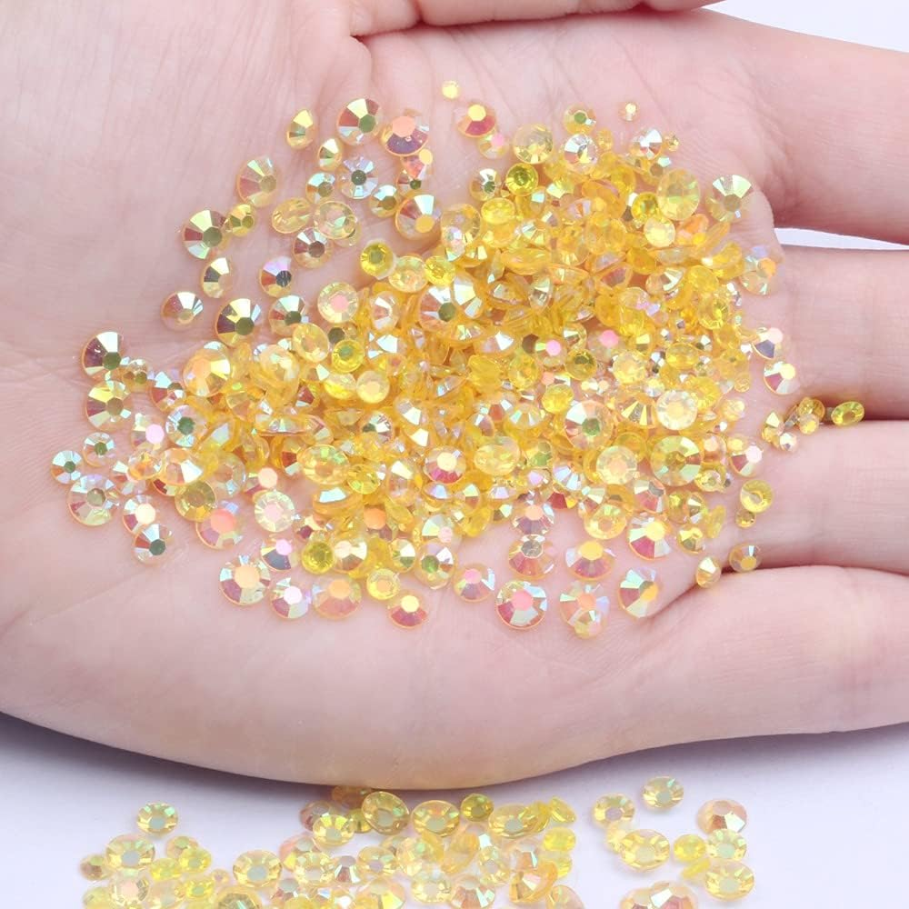 Mixed 1000Pcs 2-6Mm Light Topaz AB Resin Nail Rhinestones 3D Non Hotfix Glitter round Flatback Nail Stones Strass Gems Diamonds DIY Nail Art Decoration (04 Light Topaz AB) image number 1