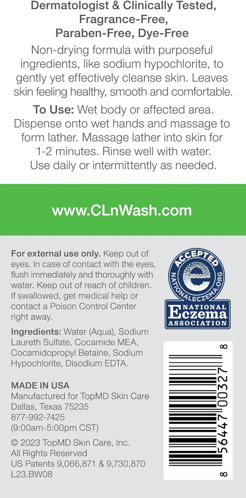 Cln&reg; Bodywash &ndash;Non-Drying Body Wash, for Compromised Skin Prone to Eczema, Dermatitis, Rash & Hidradenitis Suppurativa, Fragrance-Free & Paraben-Free, 8 Fl Oz. image number 5