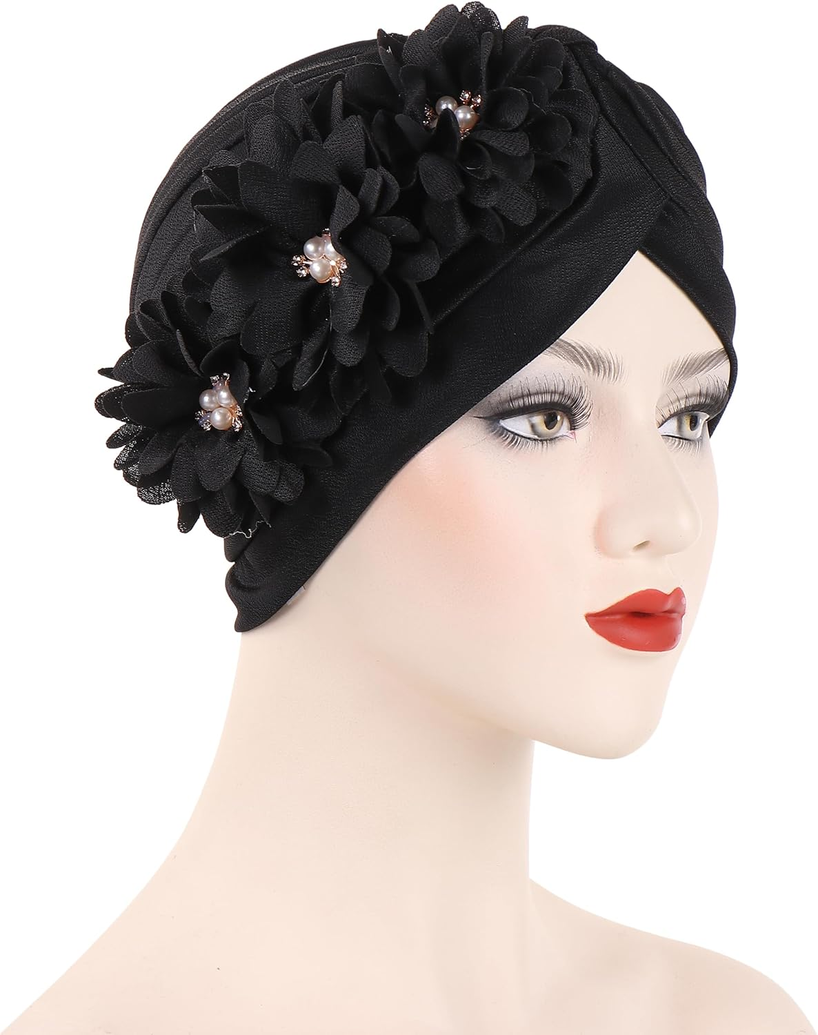 YYAOJHAO Women Flower Turban Hats - Ruffle Pre Tied Headwrap Caps Chemo Beanies Hijab Headscarf for Cancer Patient Hair Loss image number 5