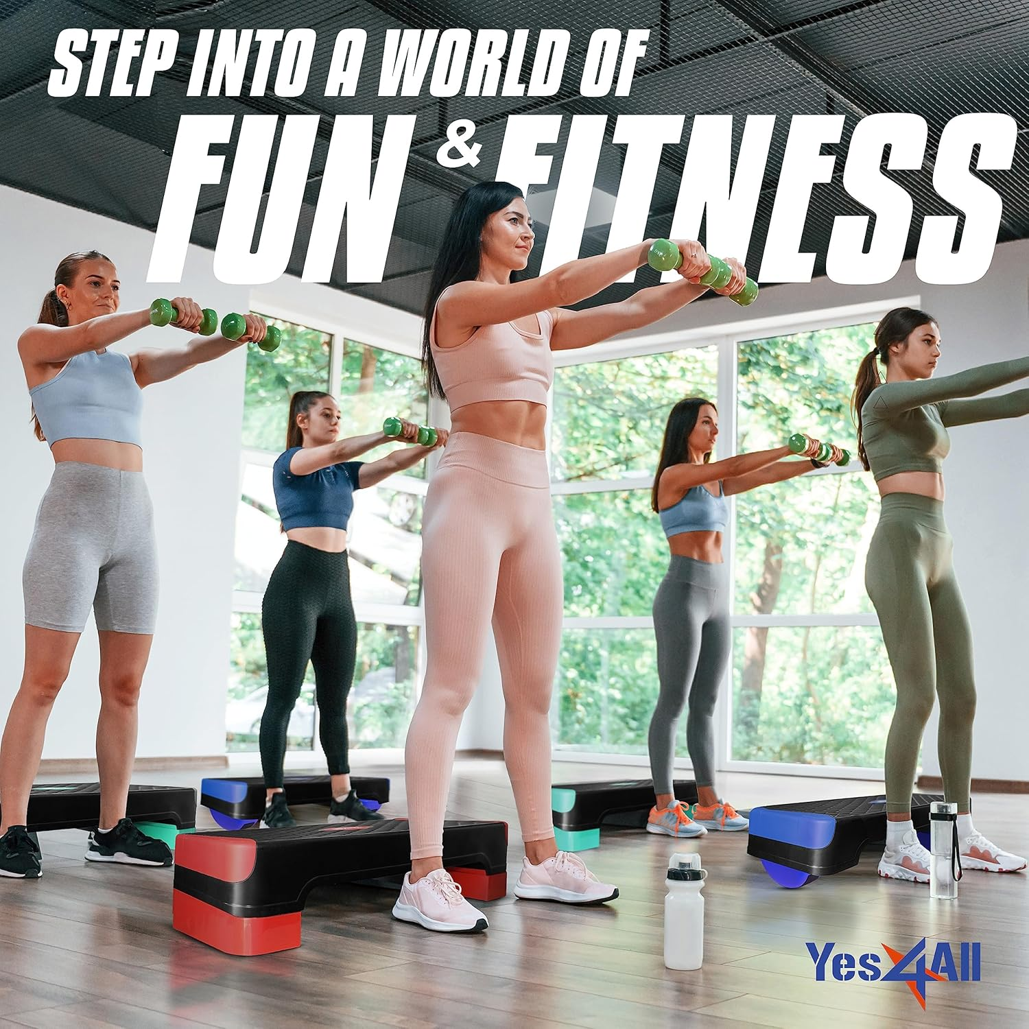 Yes4All Multifunctional Aerobic Stepper, Extra Half round Legs, 4'' 6'' Adjustable Step Aerobics Platform for Workout, Step & Balance Exercise - Neo Green image number 5