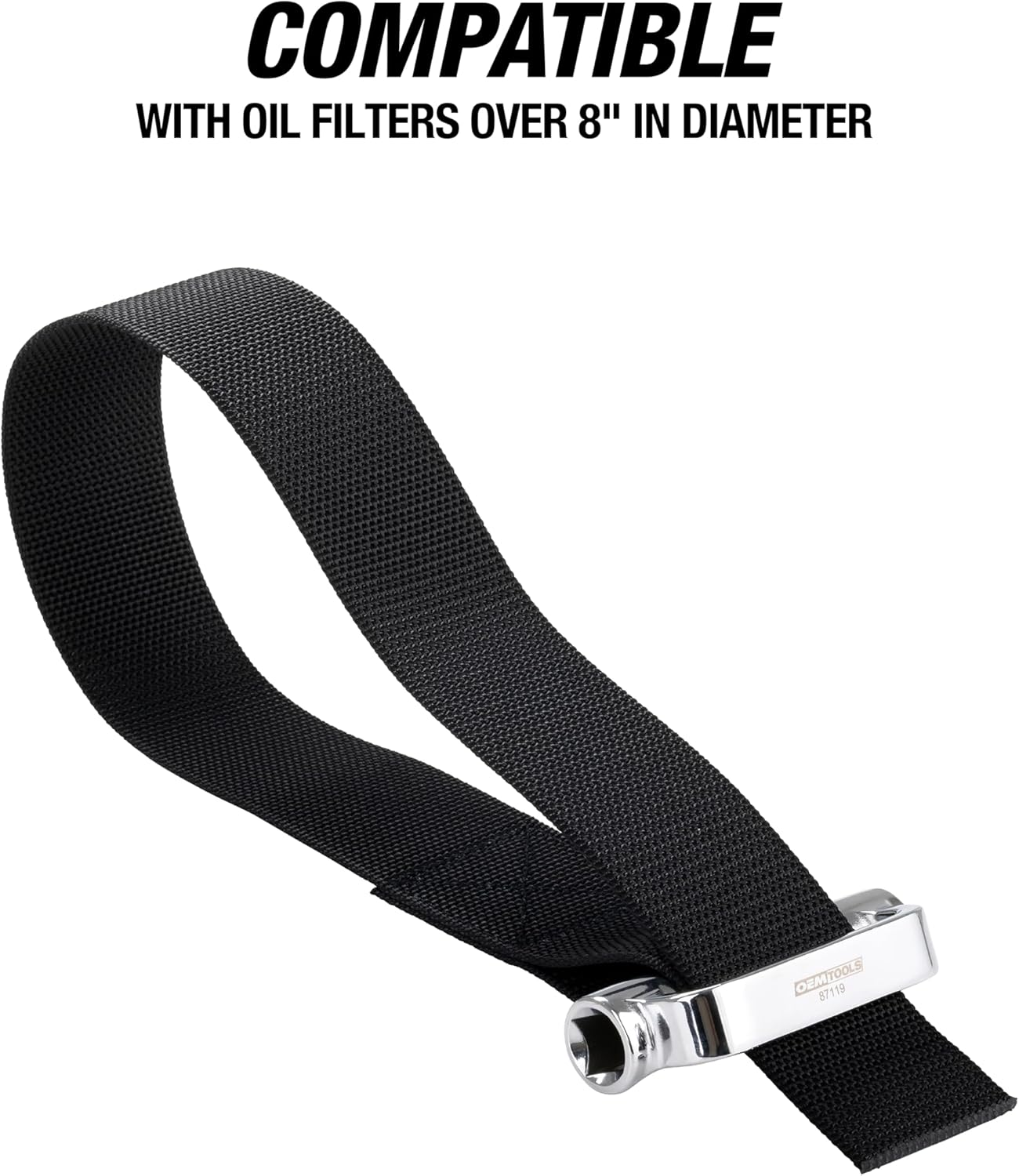 OEMTOOLS 87119 Oil Filter Strap Wrench, Dual Drive Oil Filter Removal Tool, for Filters over 8 Inches, 27" Heavy Duty Nylon Wrench, Compatible with 3/8-Inch and 1/2-Inch Drive Tools