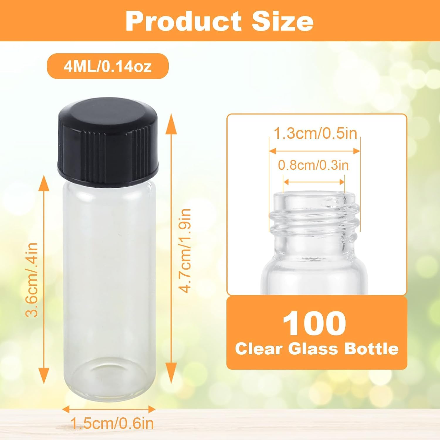 100 Pack 4Ml (1 Dram) Glass Vials with Screw Caps Clear Small Liquid Sample Vials Empty Mini Glass Bottles for Essential Oil, with 10 Pcs Plastic Dropper image number 6
