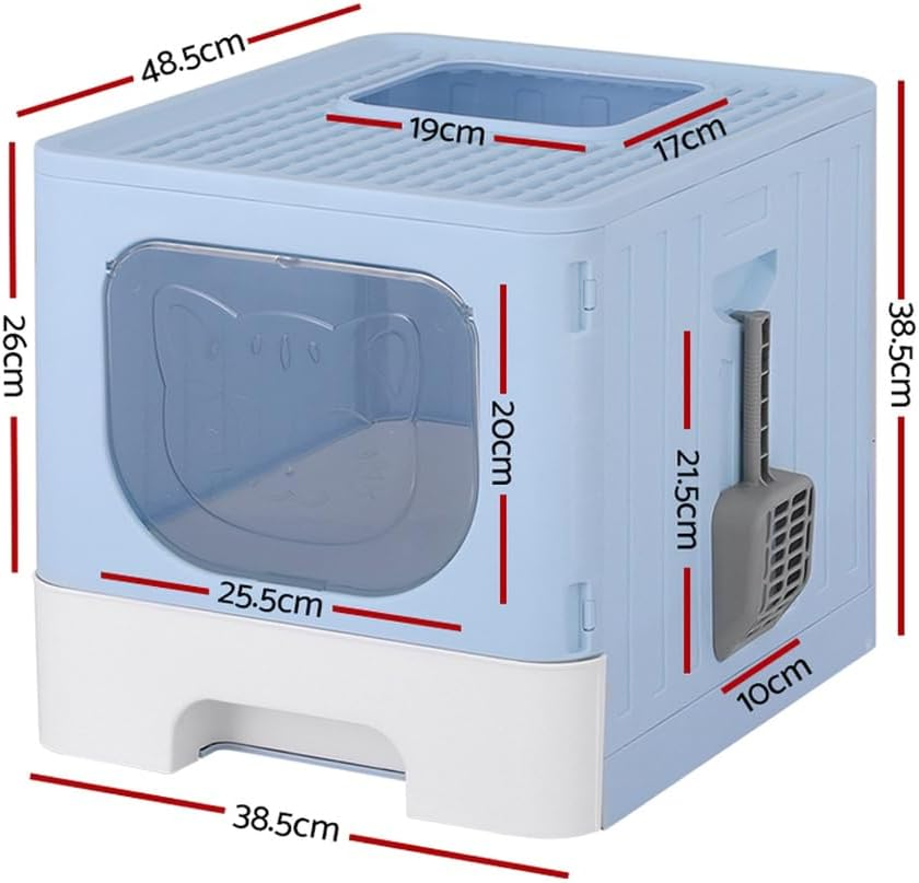 Large Cat Litter Box Enclosed Hooded Foldable Tray Kitty Toilet Scoop Blue image number 1