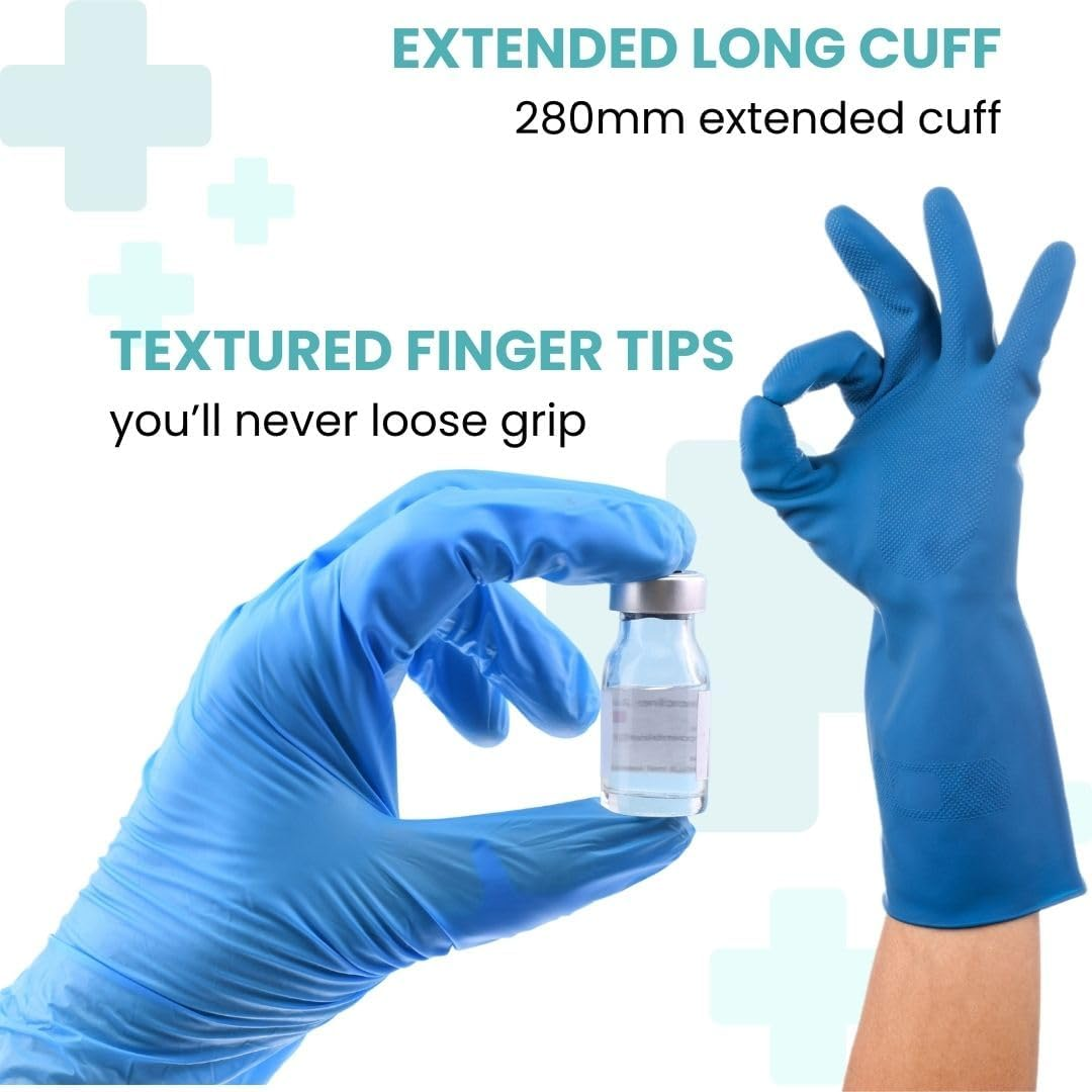 Handicare 280Mm Extended Long Cuff Blue Nitrile Disposable Gloves, Pack of 100, Powder, Free Latex Free, Chemical Resistant, Food&Medical Exam Gloves image number 6