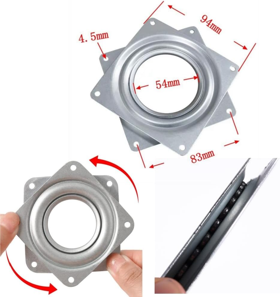 2 Pcs 4 Inch Lazy Susan Turntable Bearings Hardware，Square Rotating Bearing Plate for Serving Trays, Swivel Plate, Kitchen Storage Racks, Craft Table，Heavy Duty Metal Hardware TV Rack Desk Tool image number 3