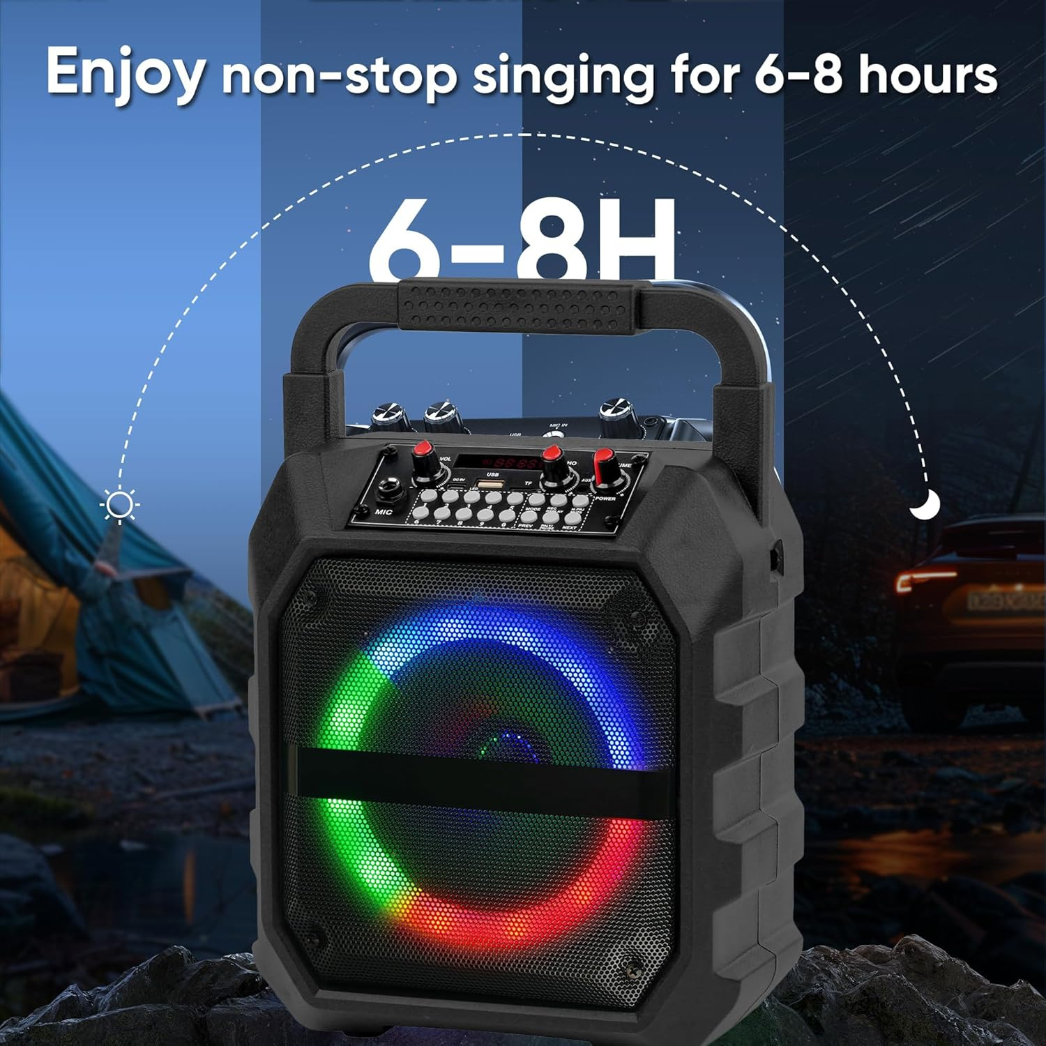 Portable Karaoke Machine with 2 Wireless Mics,Bluetooth Speaker & TWS Mode, W/6.5" Subwoofer,Ai Voice Changer, PA System for Home/Party/Outdoor, AUX/USB/TF Card/Fm & Live Recording, 8H Playtime image number 2