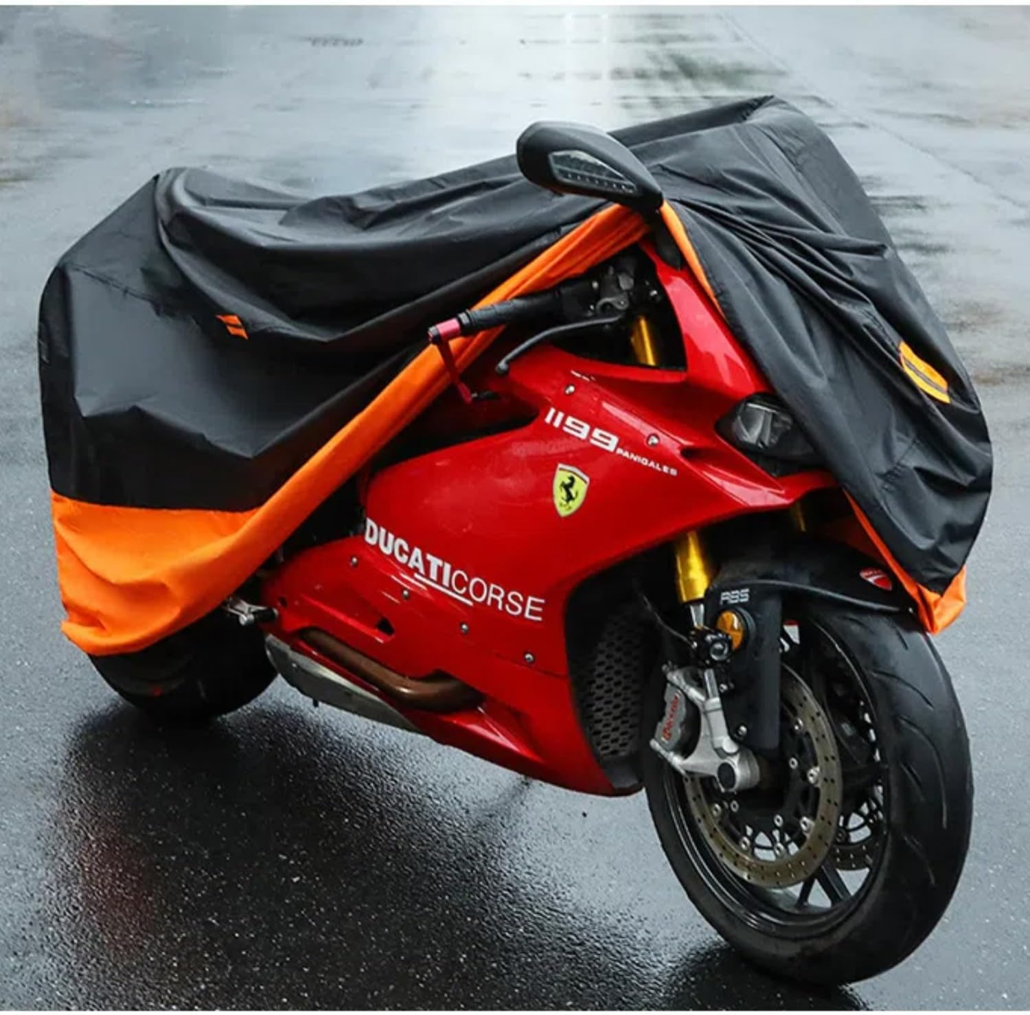New Motorcycle Cover All Season,Quality Waterproof Sun Outdoor Protection Scooter Shelter Tear Proof Night Reflective & Front and Rear Lock-Holes,Storage Bag Fit up to 105" Motorcycles Yamaha,Honda image number 3