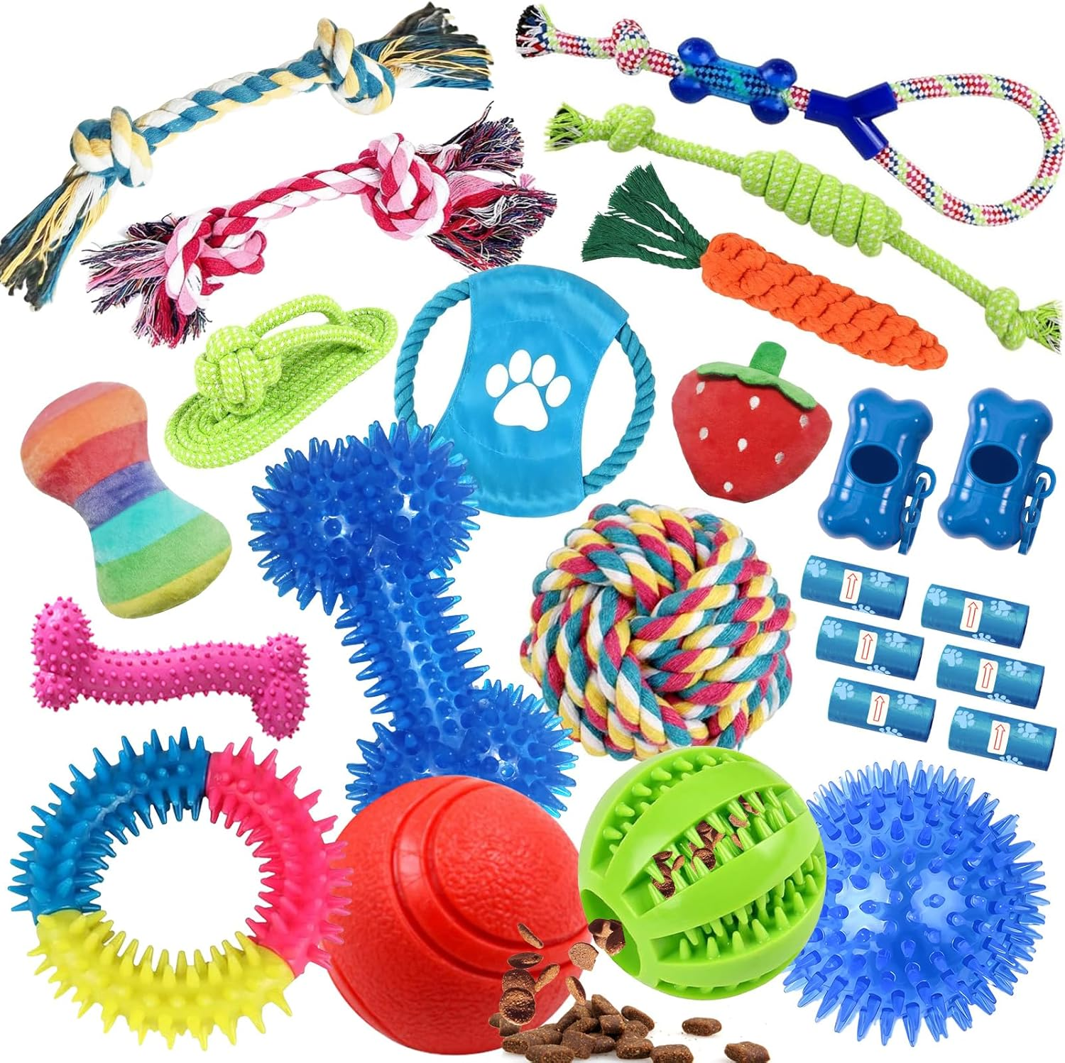 Jasonwell Dog Toys Durable Puppy Teething Toys Dog Chewing Rope Puppy Ball Interactive Dog Toy for Small Big Dogs Teether Rope Dog Toy Set (24Pcs) image number 5
