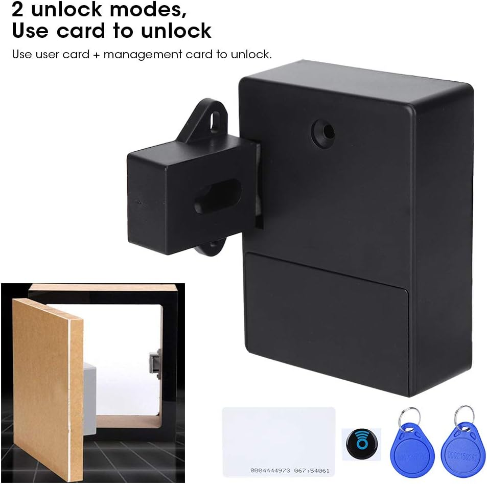 Electronic Cabinet Lock, 125Khz Smart Cabinet Lock Electronic RFID Card Opening No Drill for Wardrobe Sauna Locker Home Security Office Cabinet Wardrobes Liquor Storages(Black) image number 1