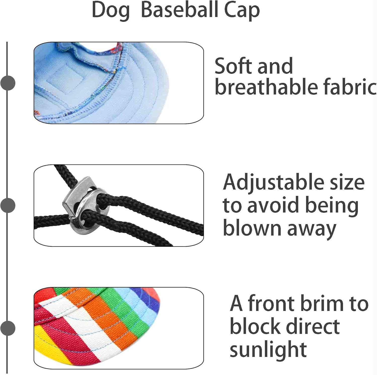 YAODHAOD Dog Baseball Cap Adjustable Dog Outdoor Sport Sun Protection Baseball Hat Pet Casual Cap Visor Sunbonnet with Ear Holes,Summer Travel Sport Hat Outfit (Stripe, X-Large) image number 5